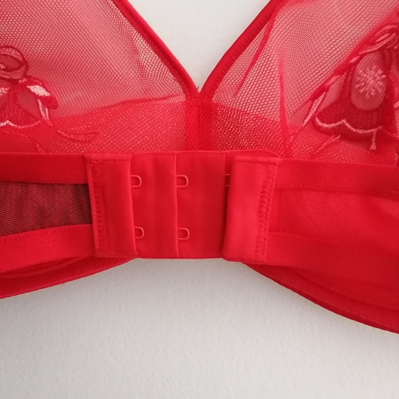 NWT Understance Sheer Plunge Bra With Embroidery in Goji Berry Red - Picture 8 of 16